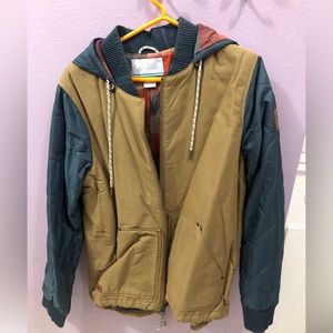 Columbia womens jacket. XL, blue nylon arms, canvas body